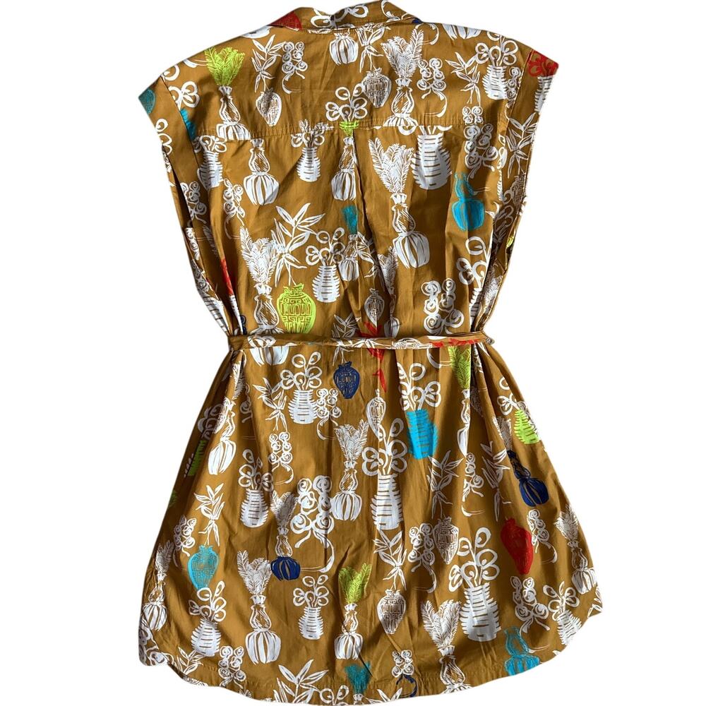 Anthropologie Maeve Toni Tunic Dress‎ Gold Pockets Tie Waist Size Large Petite - Picture 7 of 12